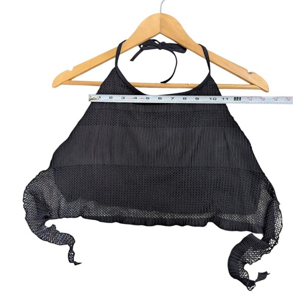 NWT S/M French Swim Wrap Skirt Halter Set Black Stretch Tie Back Lined - Picture 4 of 11